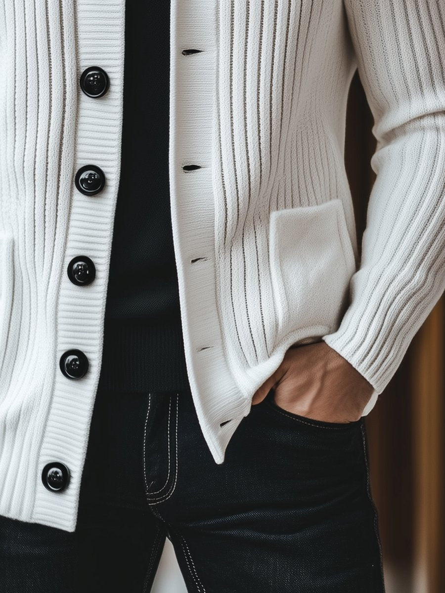 Cardigan décontracté en tricot à boutons et col montant