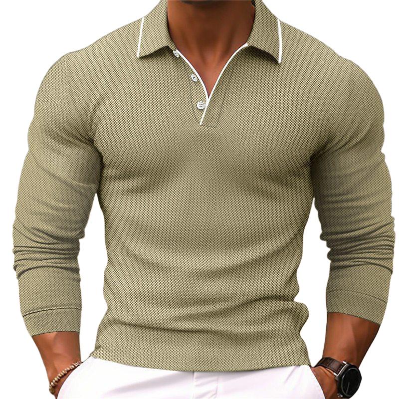 Men's Solid Color Lapel Slim Fit Long Sleeve Polo Shirt