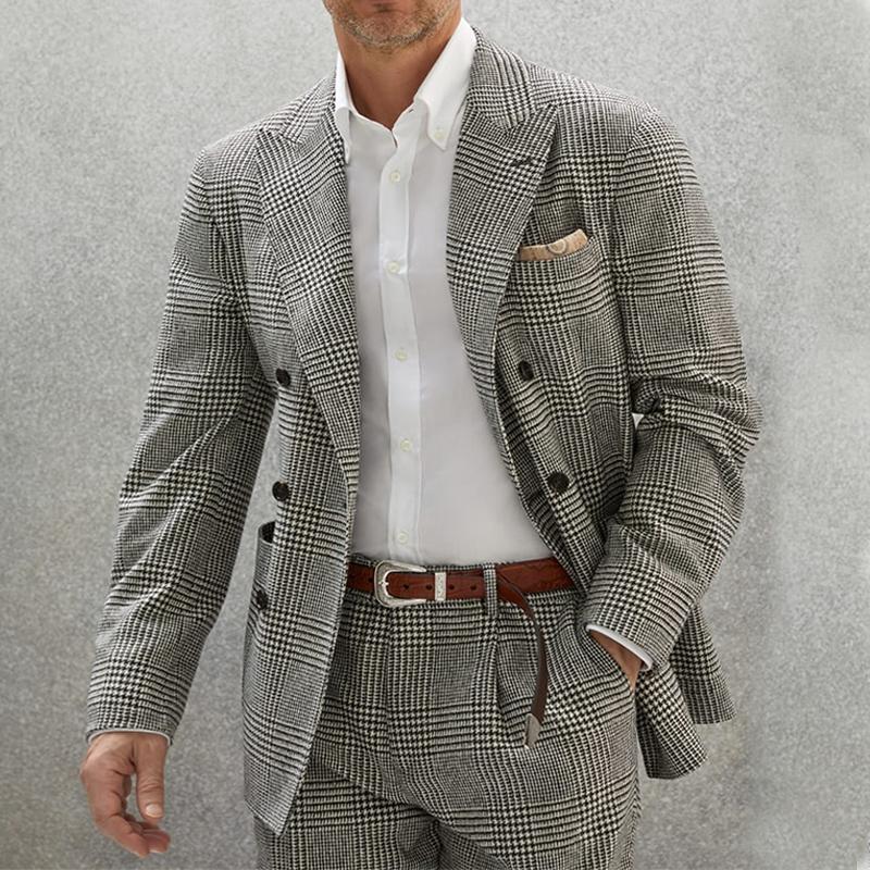 Men's Vintage Lapel Plaid Herringbone Blazer
