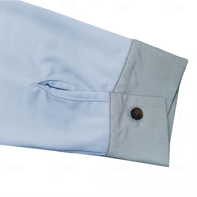 Men's Colorblock Long Sleeve Lapel Polo Shirt