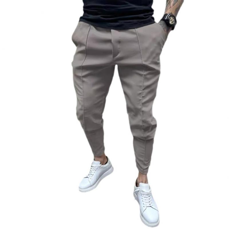 Pantalon décontracté à cordon de serrage pour homme, couleur unie