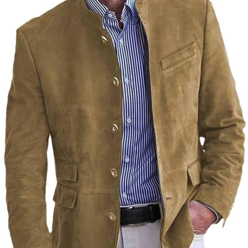 Men's Retro Stand Collar Single Breasted Slim Fit Multi-pocket Blazer