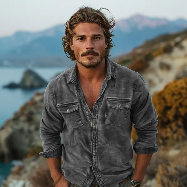 Men's Vintage Washed Corduroy Chest Pocket Shirt