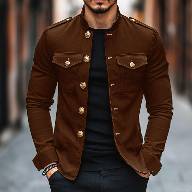 Veste boutonnée à revers unie décontractée vintage pour homme