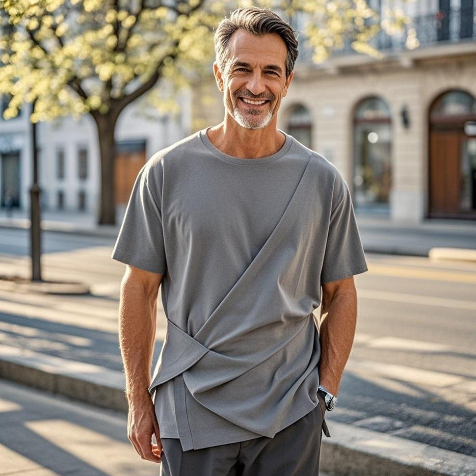 Men's fashionable casual irregular short-sleeved T-shirt
