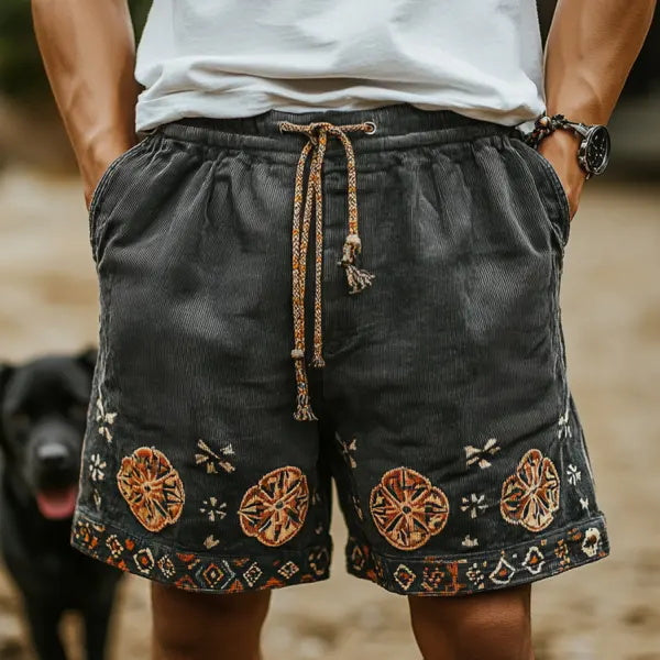Mens Ethnic Bohemian Comfort Linen Shorts