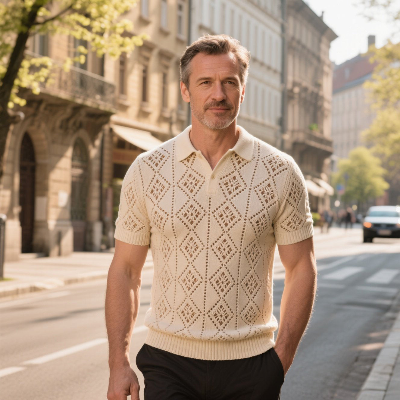 Modisches, lässiges Poloshirt mit Streifen und Farbblockierung für Herren