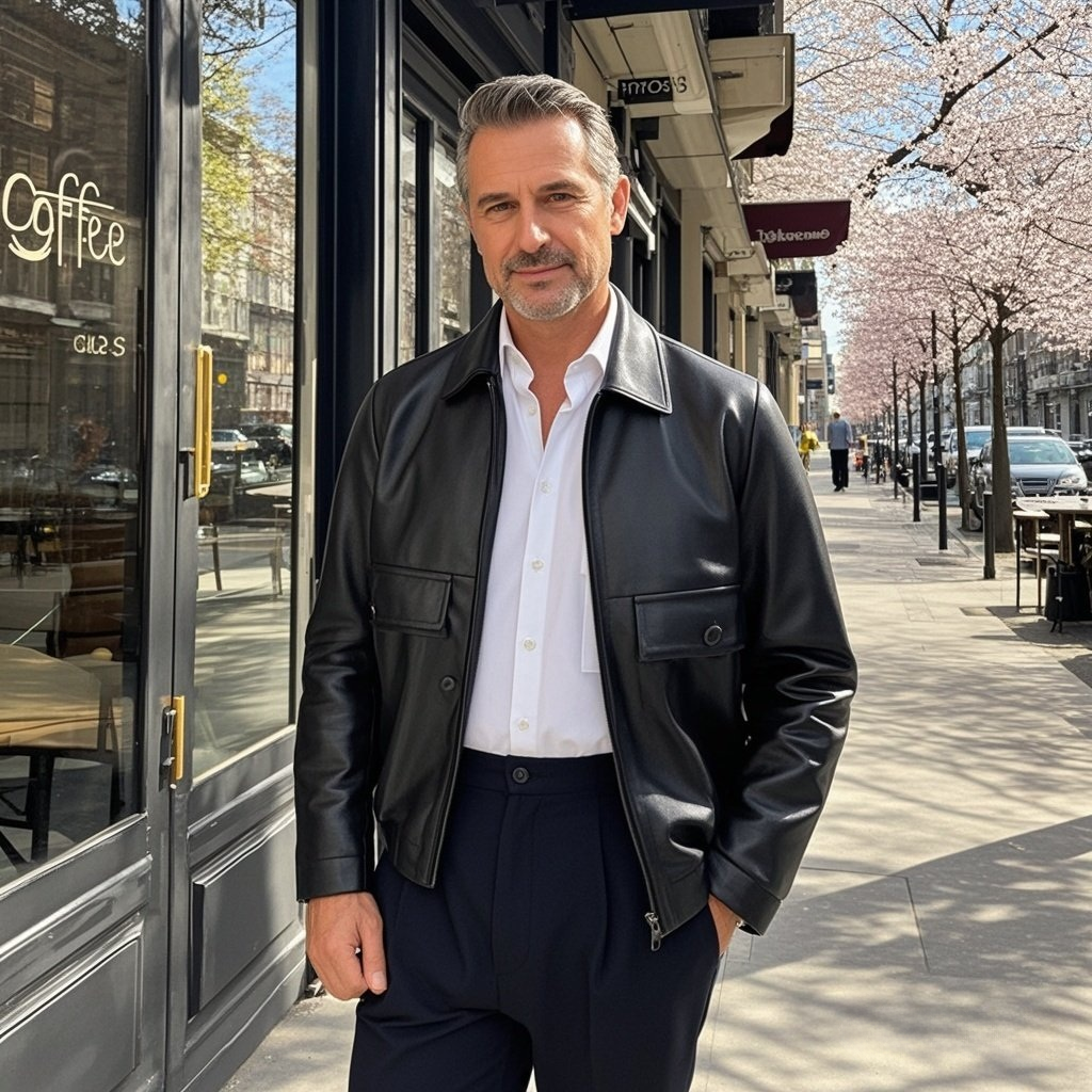 Veste en cuir noir tendance et décontractée pour homme