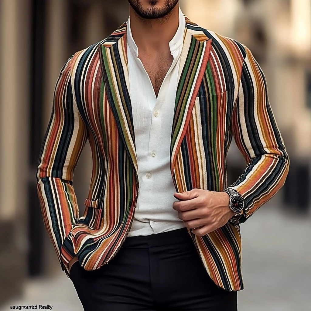 Veste de costume à rayures de couleur chaude et décontractée pour homme