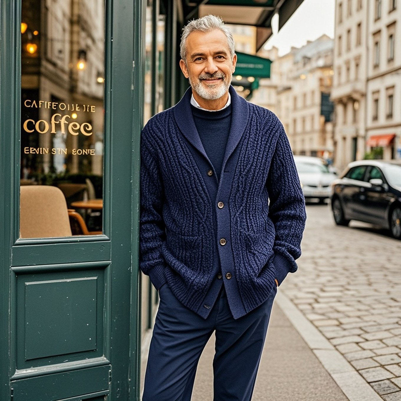 Cardigan bleu marine décontracté à la mode pour hommes