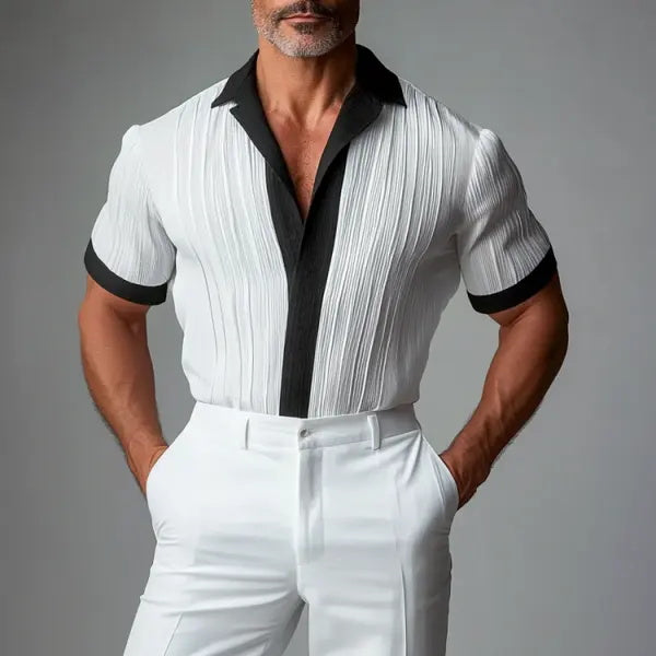 Men's Elegant White And Black Contrast Formal Wear Shirt