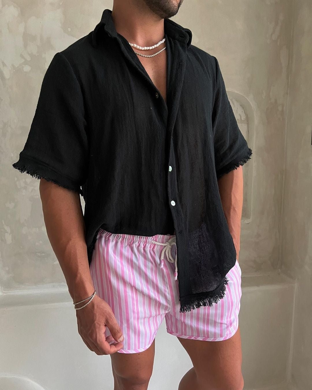 Chemise à manches courtes à franges décontractée et tendance pour homme
