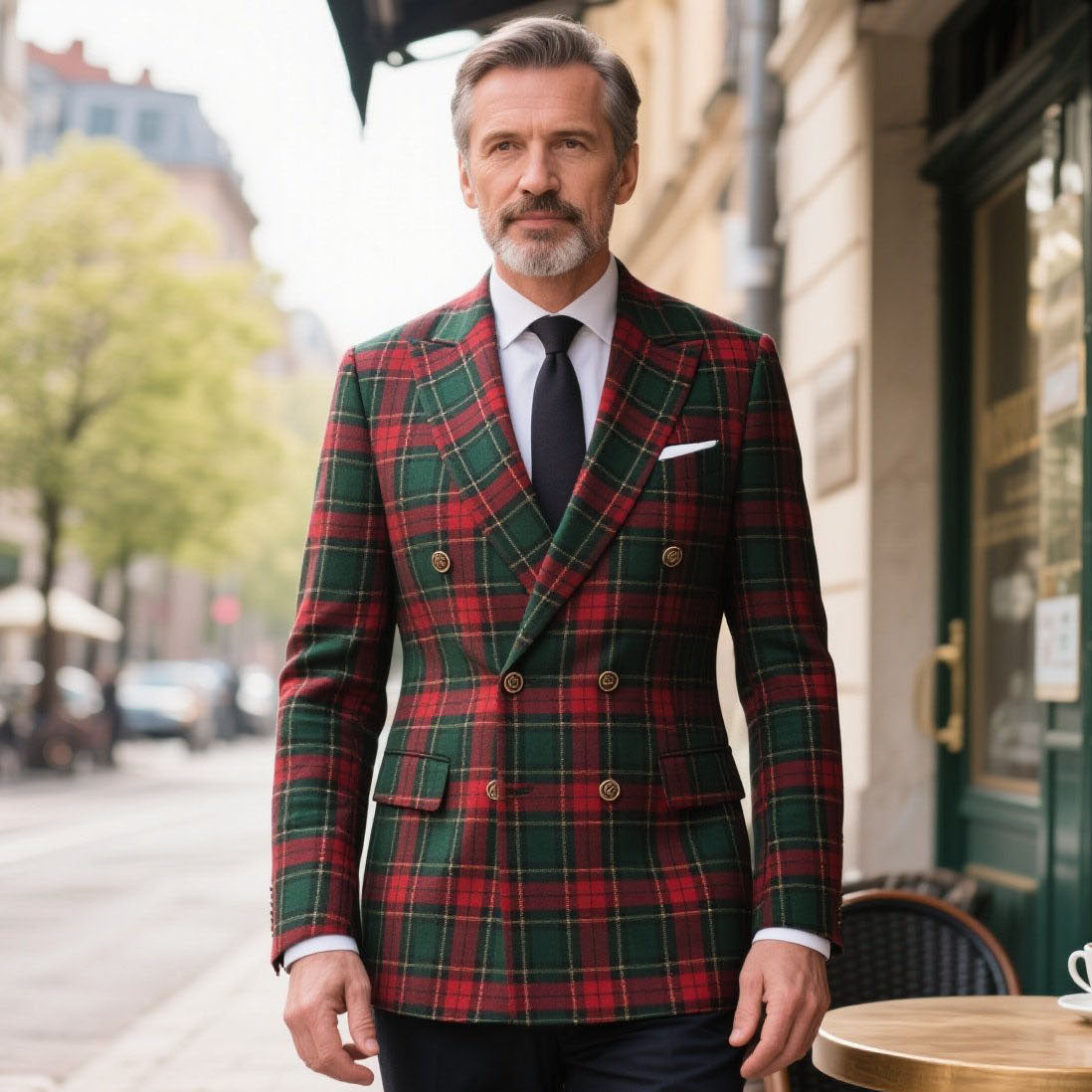 Men's fashionable and casual checkered long-sleeved suit jacket