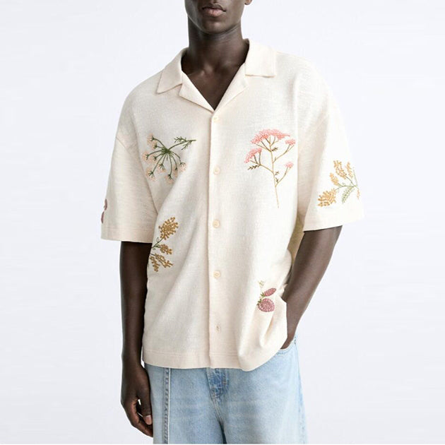Men's fashionable casual short-sleeved shirt with floral prints