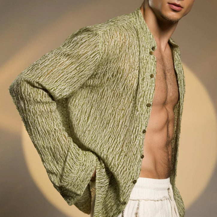 Men's fashionable and casual green long-sleeved shirt