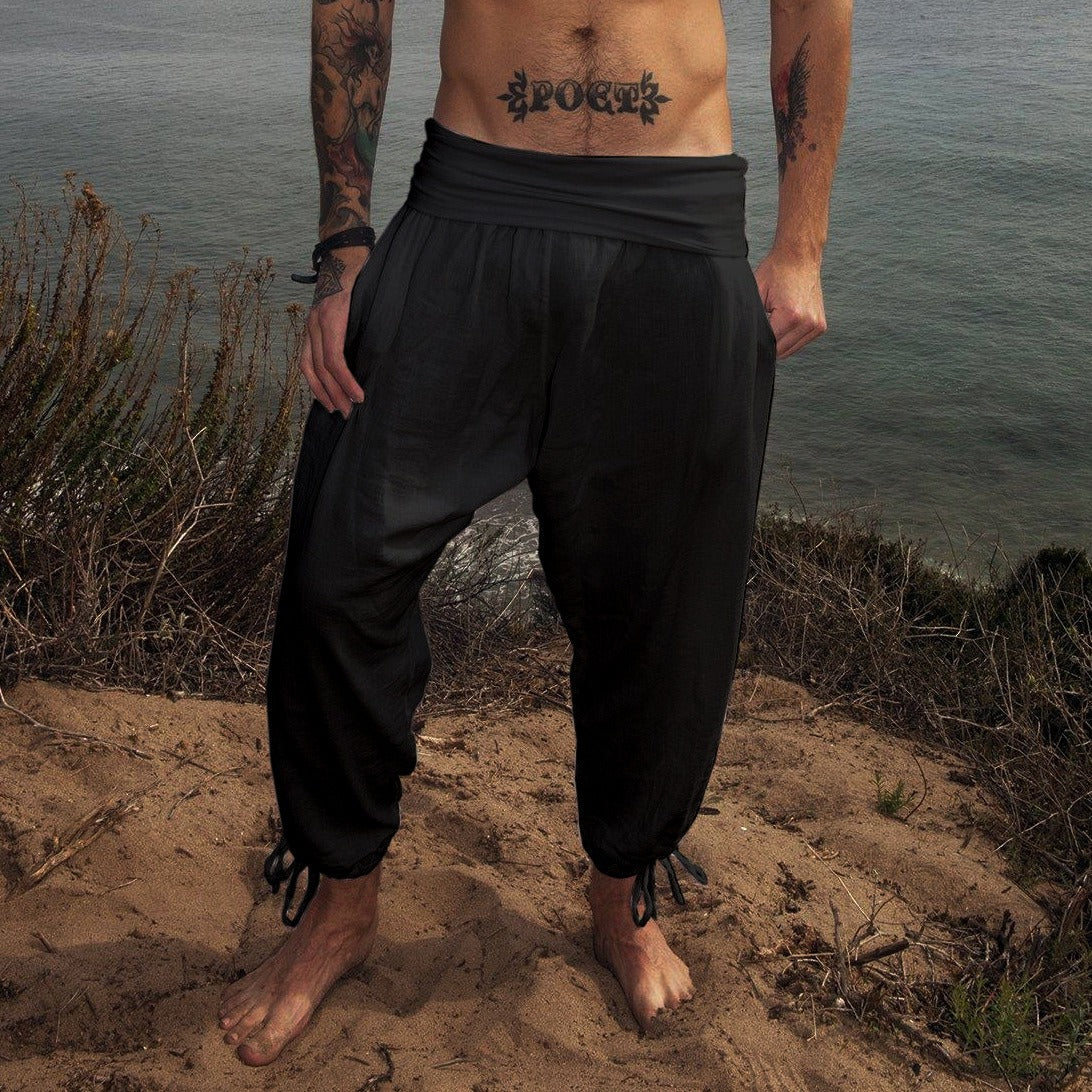 Men's fashionable and casual Bohemian-style cotton and linen trousers