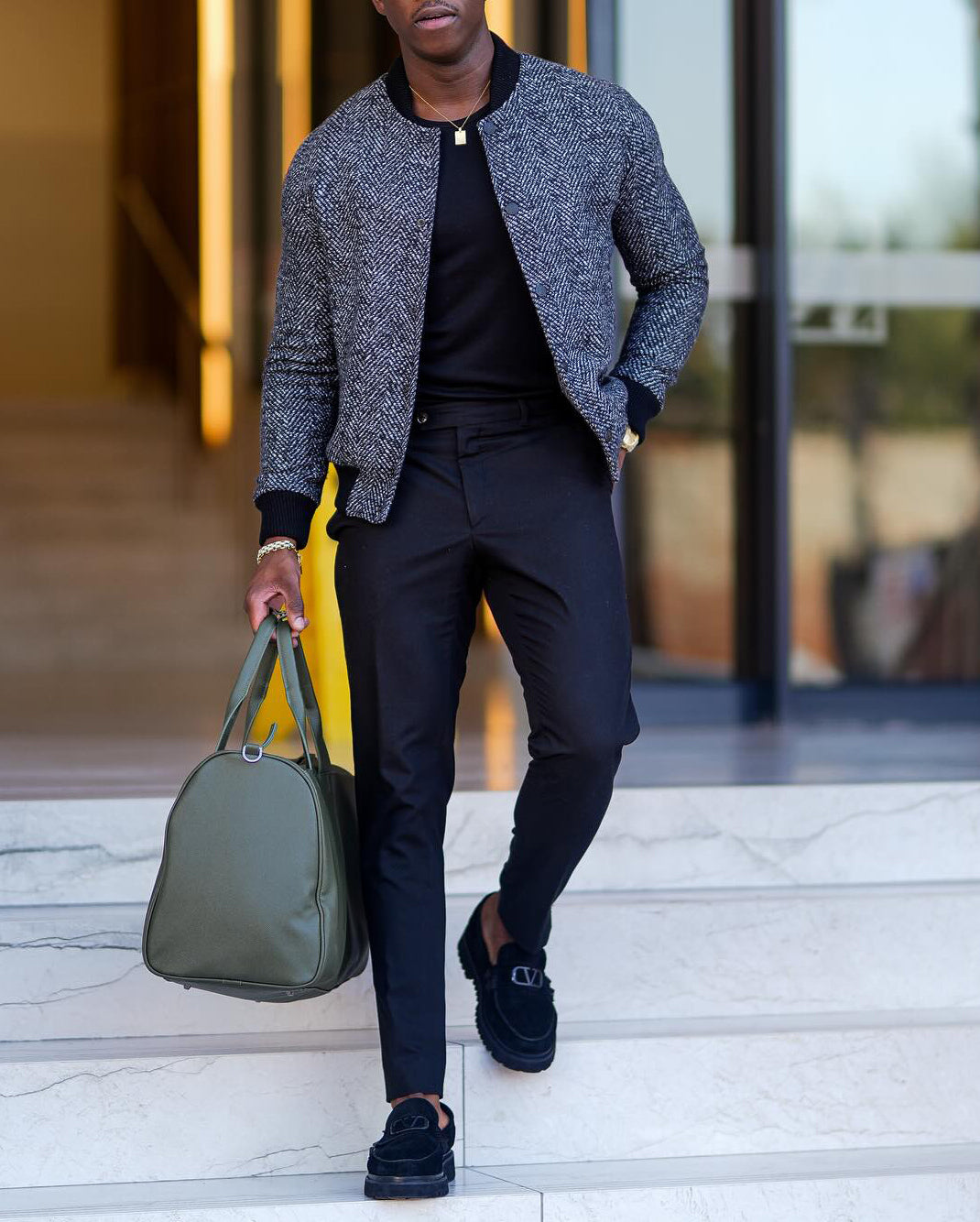 Men's fashionable and casual black geometric jacket