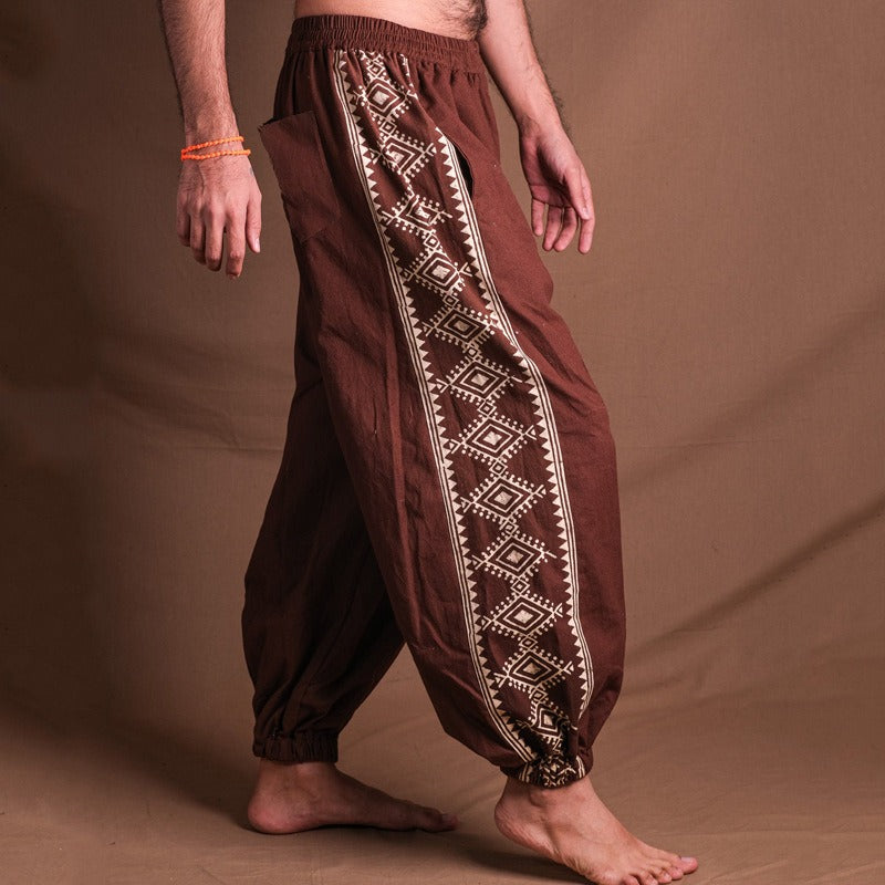 Men's fashionable and casual solid-colored cotton and linen trousers