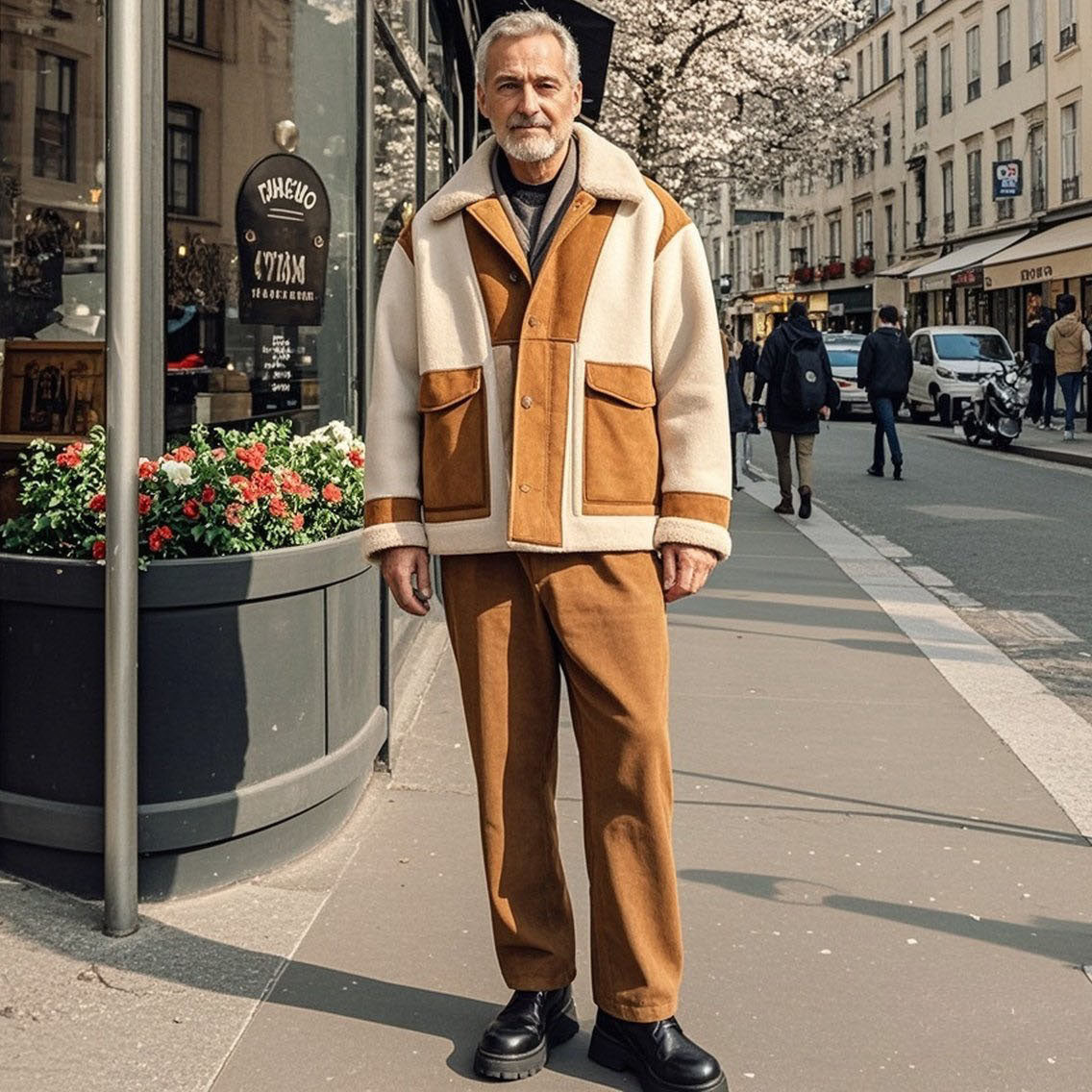 Veste à revers en daim bicolore tendance et décontractée pour homme