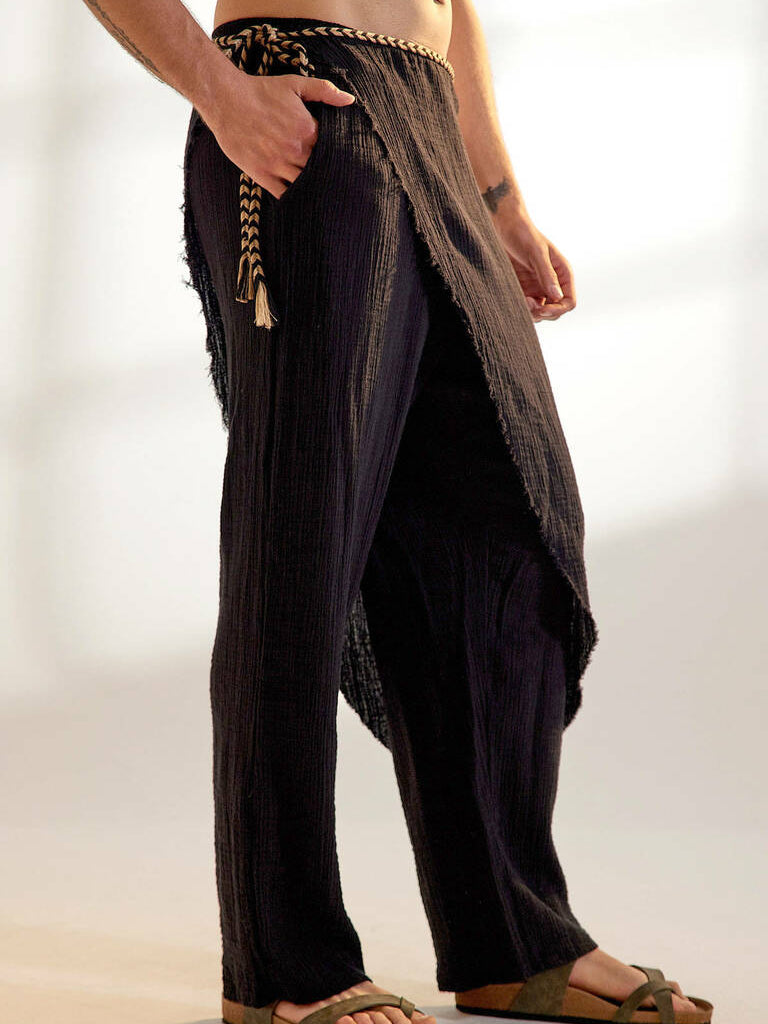 Men's fashionable and casual black linen trousers