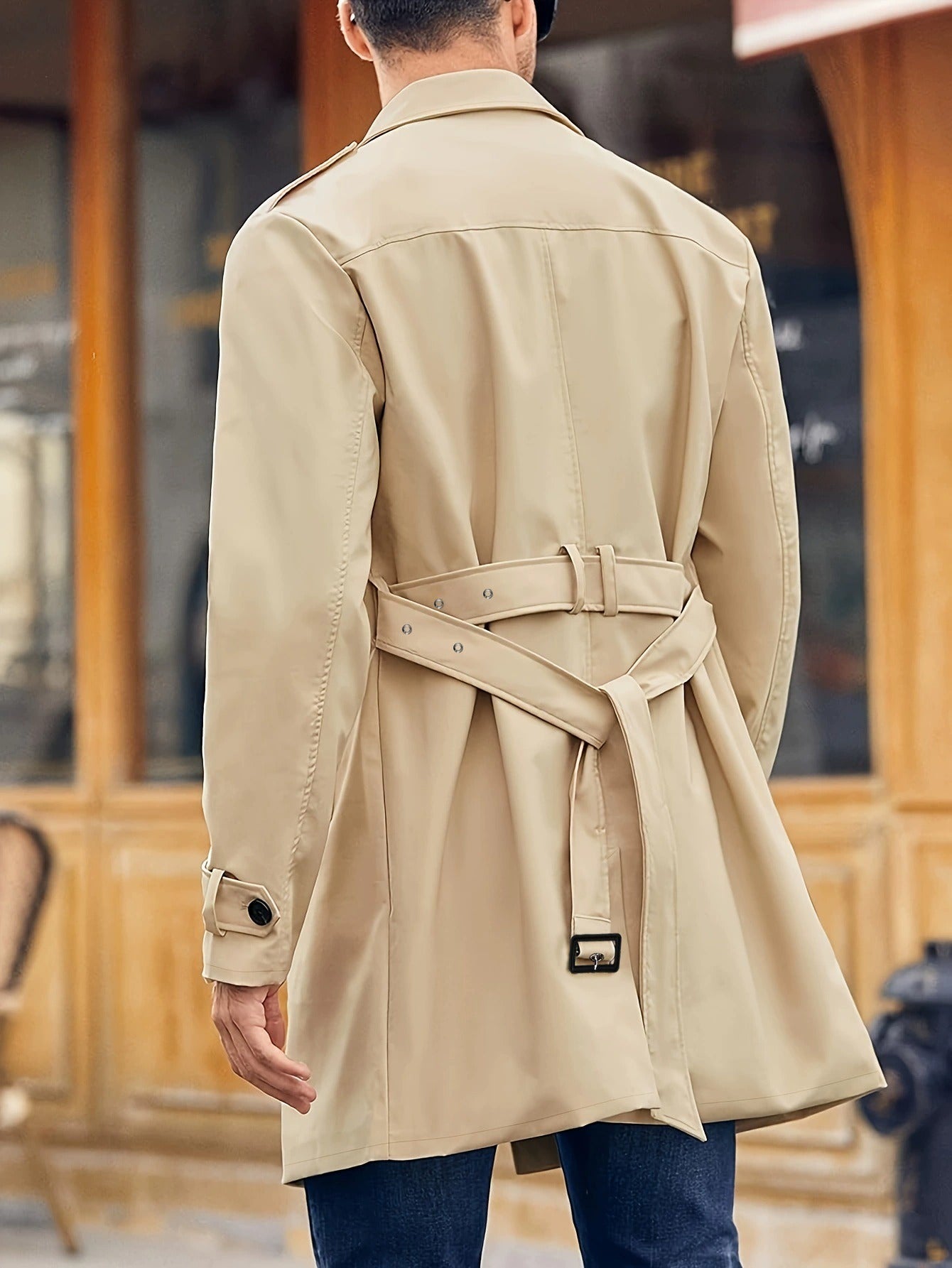Men's fashionable and casual khaki trench coat