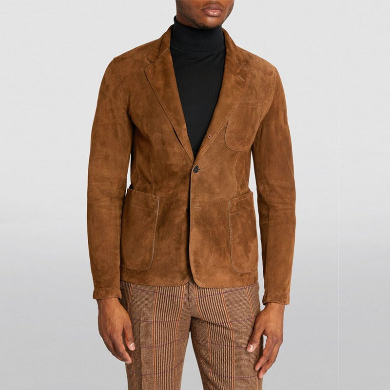 Men's fashionable casual brown suede jacket