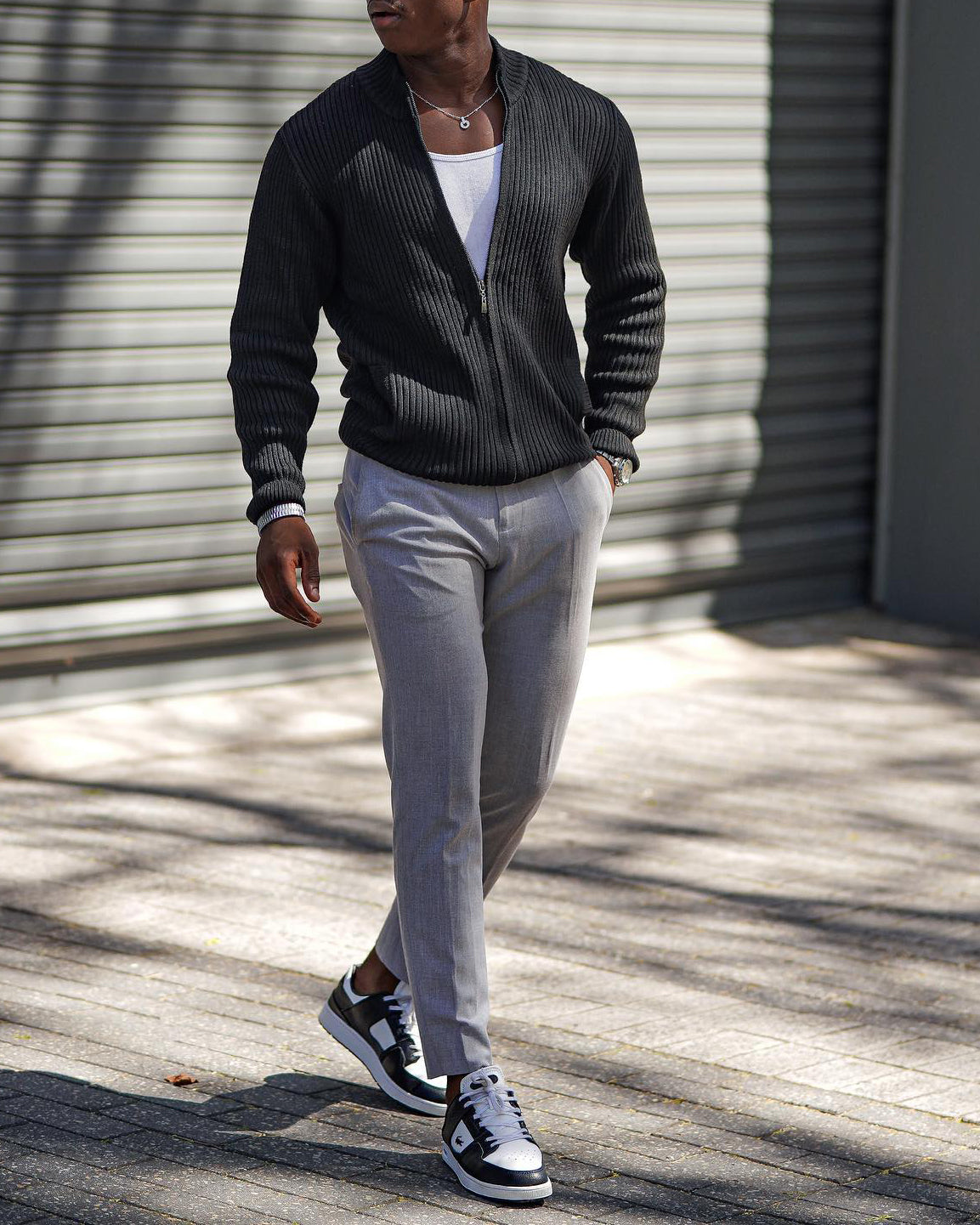 Men's fashionable casual black zipper cardigan