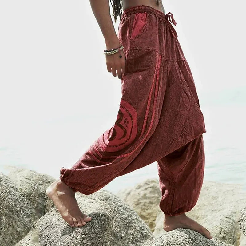 Men's ethnic-style patterned casual trouser pants and long pants