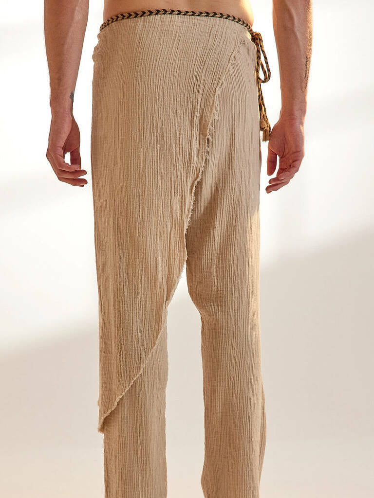 Men's fashionable and casual khaki linen trousers