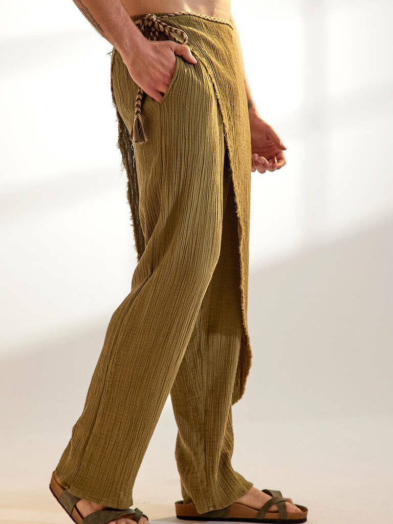 Men's fashionable and casual green linen trousers