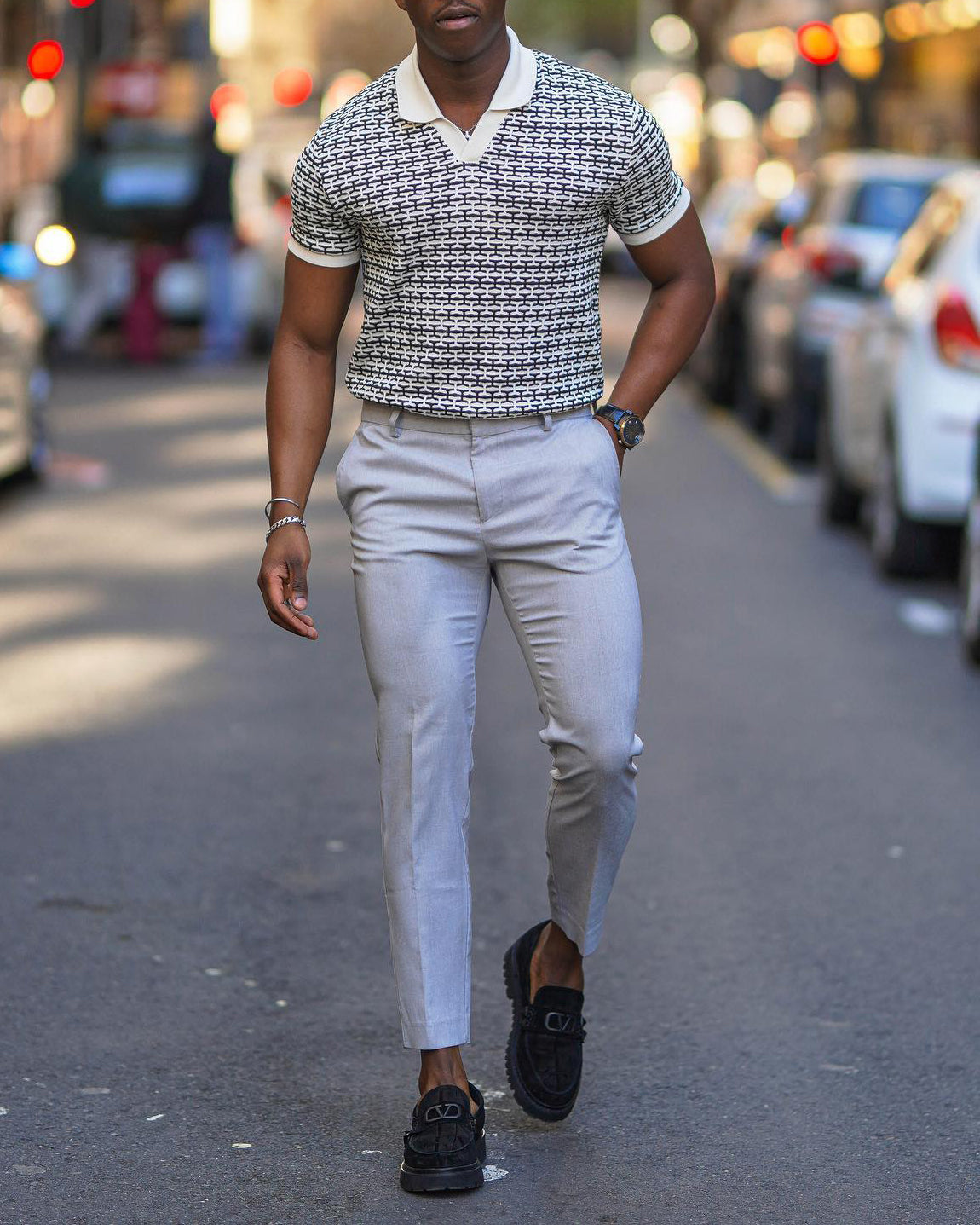 Men's fashionable casual geometric printed polo shirt