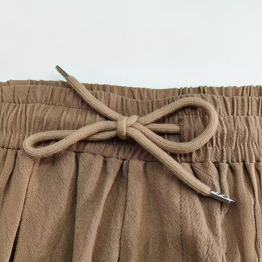 Men's fashionable casual brown cotton and linen shorts