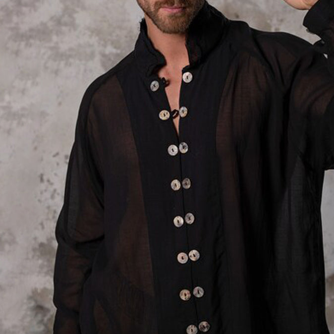 Chemise noire à manches longues pour homme, tendance et décontractée 