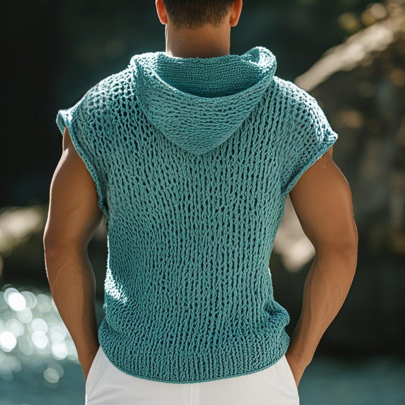 Men's Retro Casual Knit Hooded Tank Top ASW0285D0TO