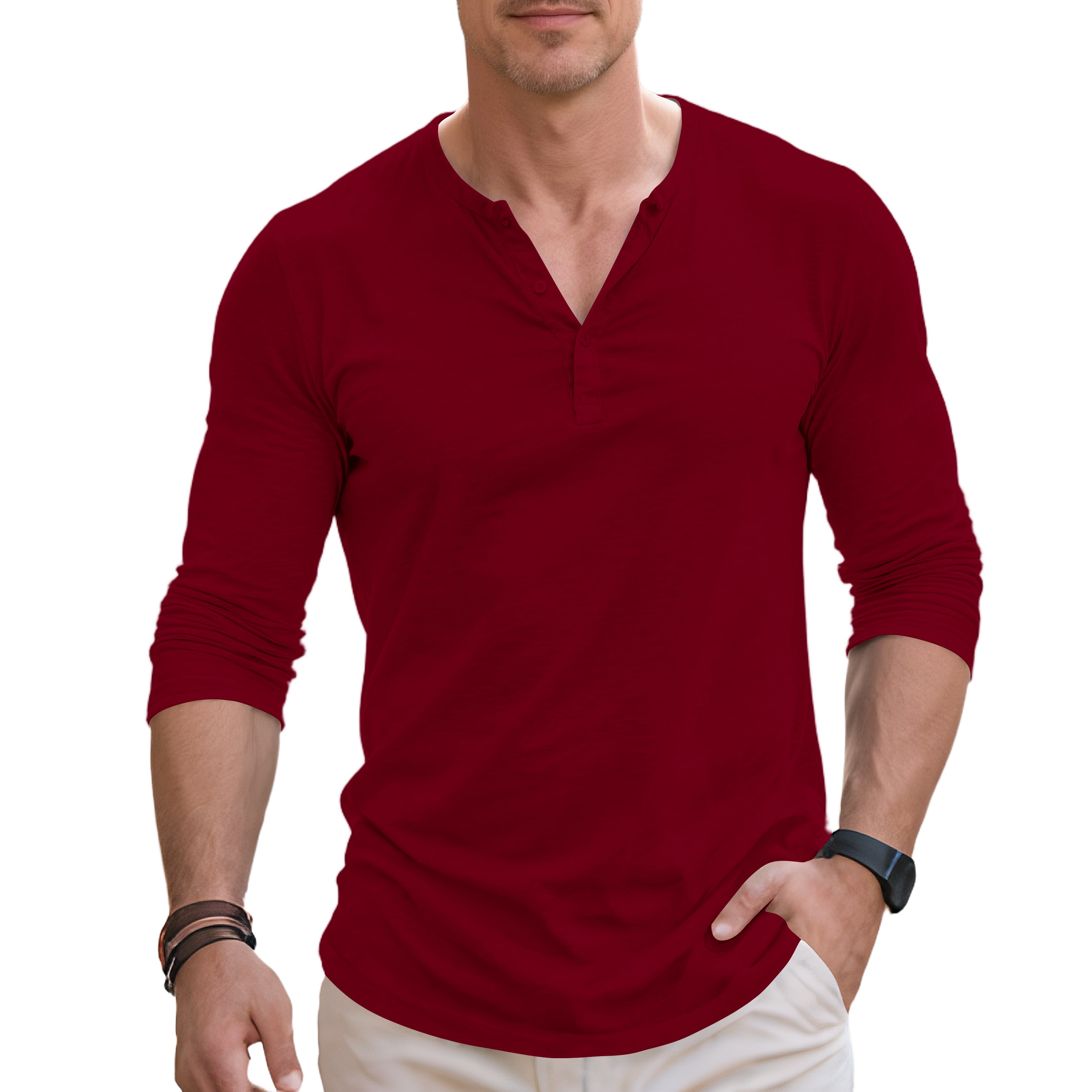 Chemise Henry décontractée à manches courtes et col en V pour homme