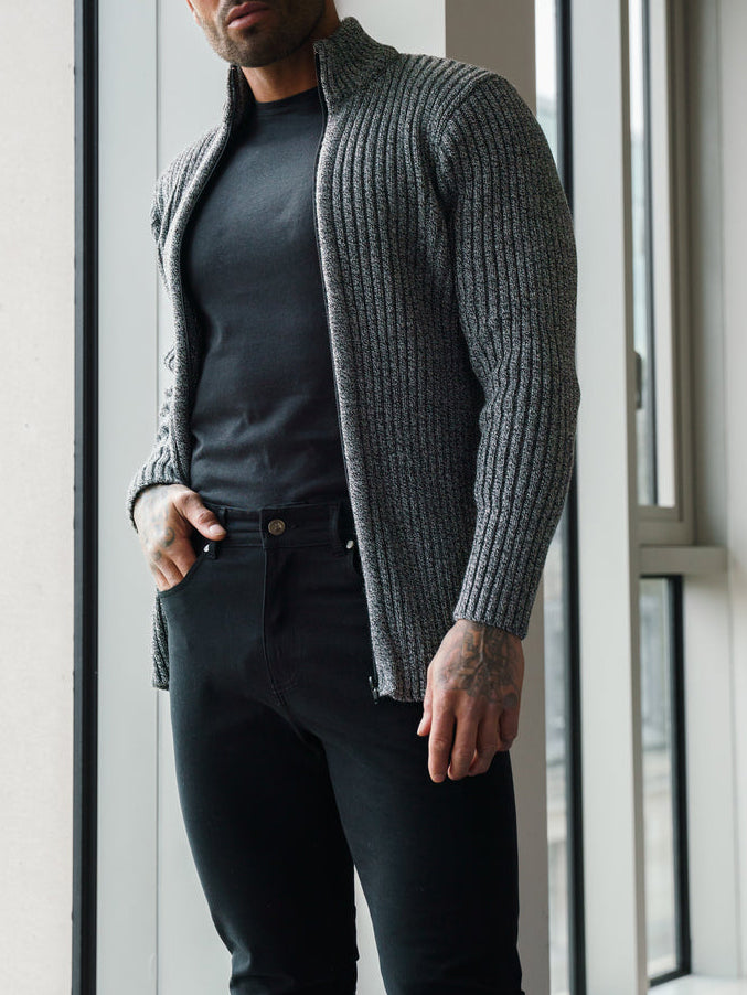 Cardigan zippé côtelé épais