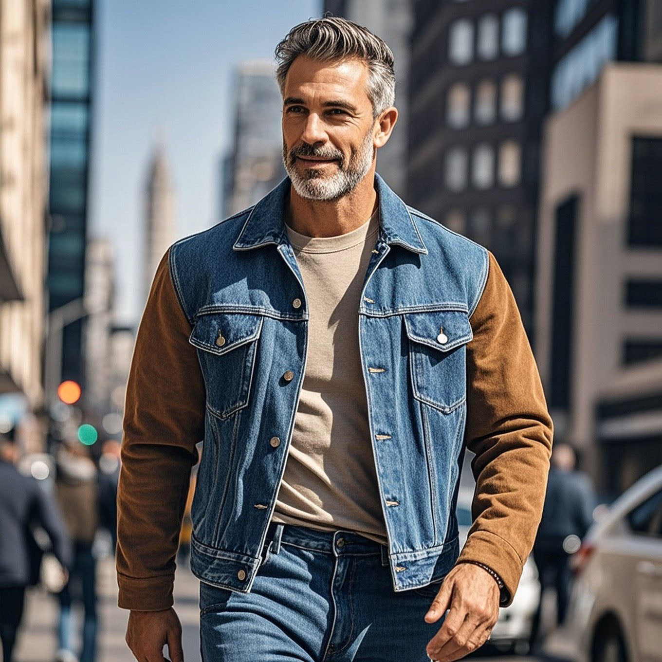 Veste en jean marron décontractée à manches longues pour homme