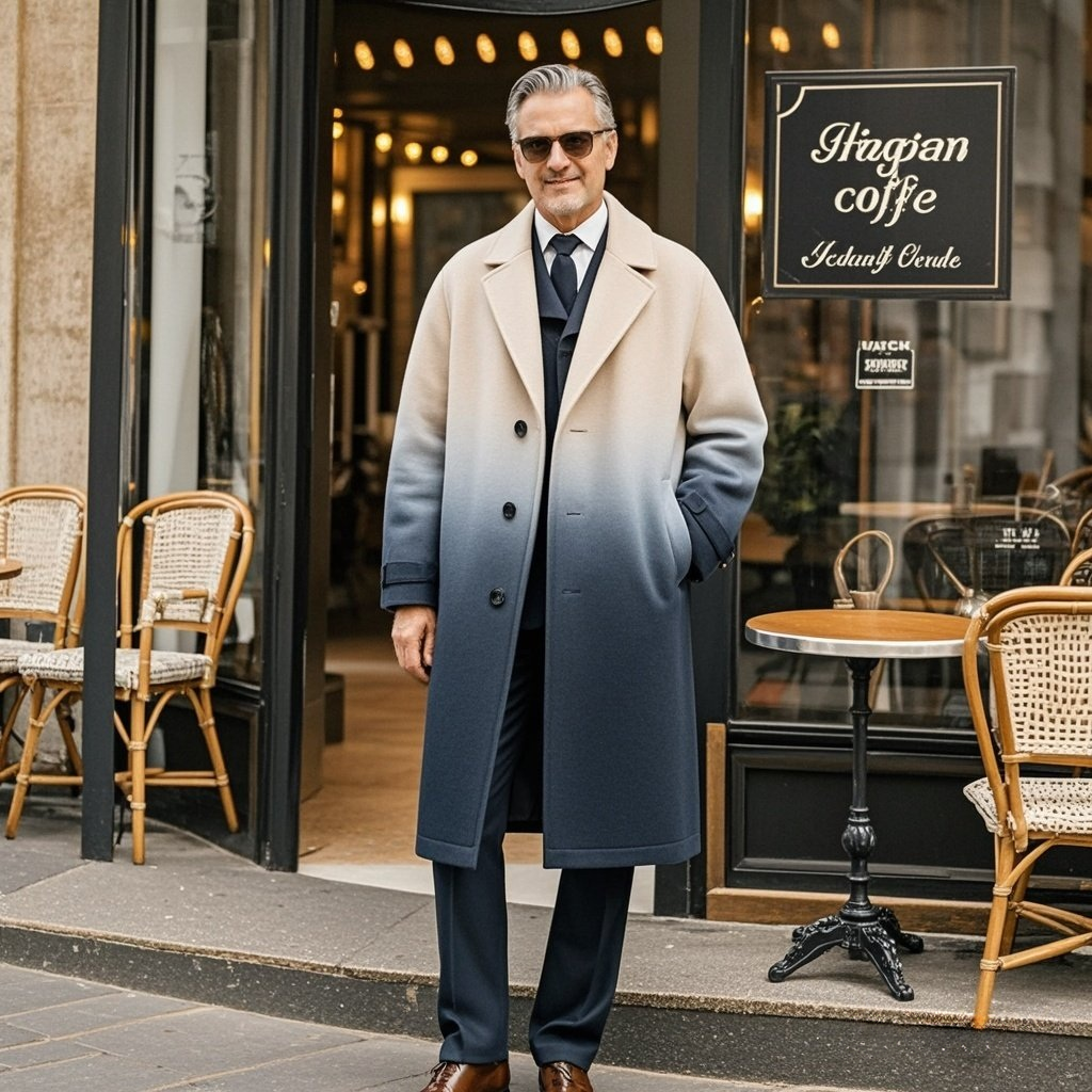Men's fashionable casual navy blue gradient coat