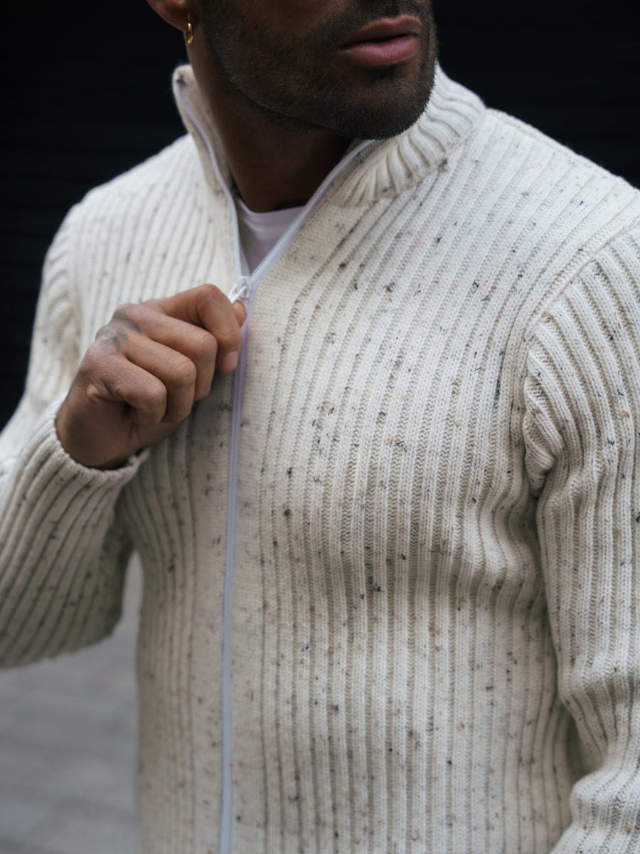 Cardigan zippé côtelé épais