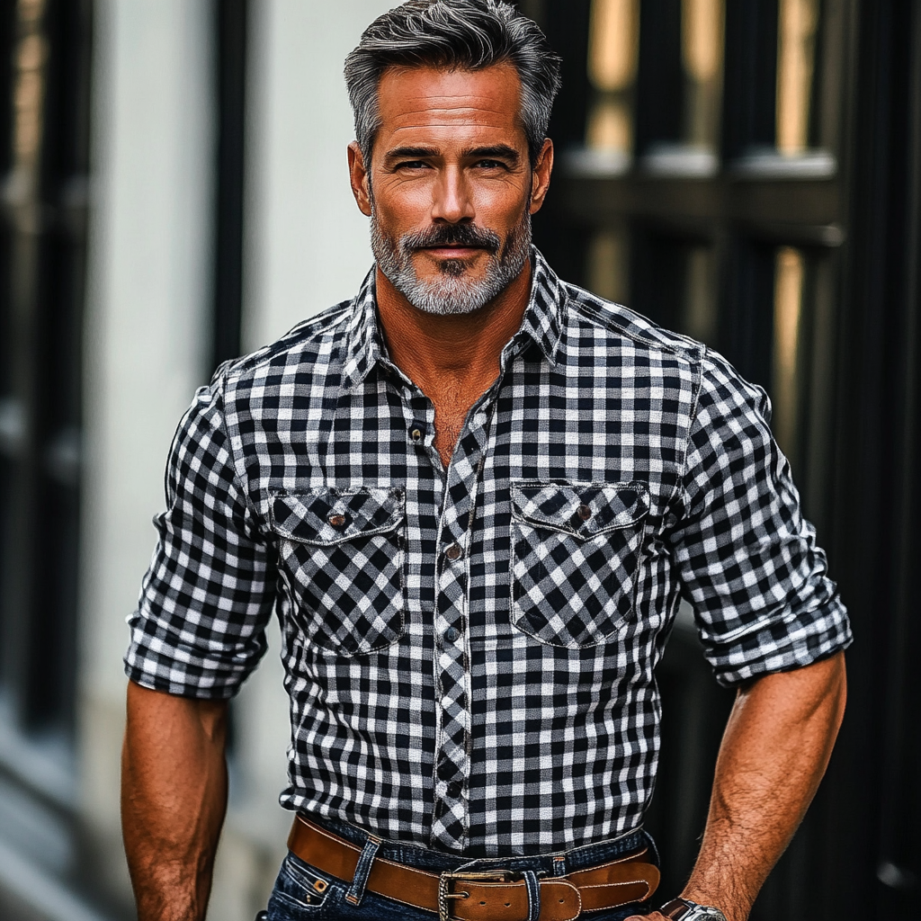 Men's fashionable and casual checkered printed long-sleeved shirt