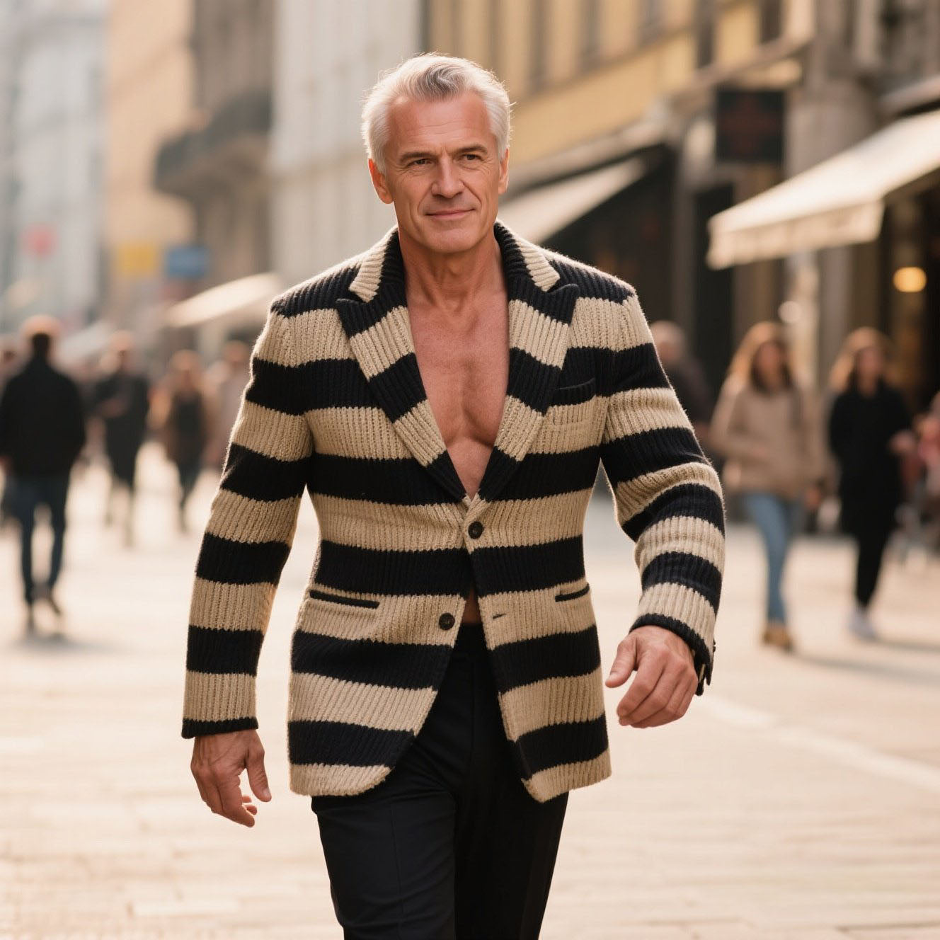 Veste de costume décontractée en tricot rayé à la mode pour homme