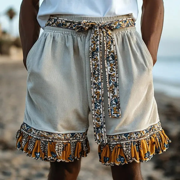 Mens Ethnic Bohemian Comfort Linen Shorts