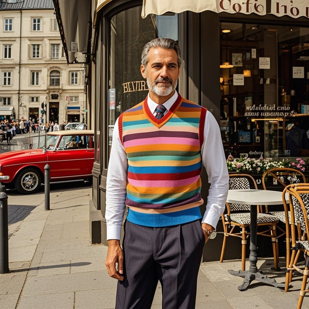 Modische, lässige Weste für Herren mit Regenbogenstreifen