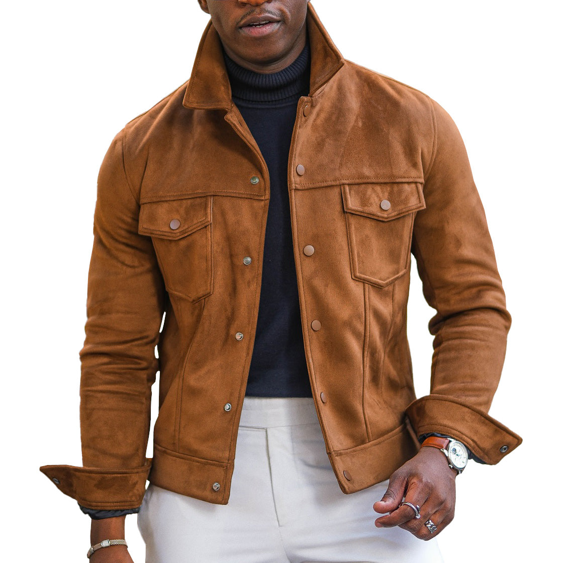 Veste décontractée en daim marron à la mode pour homme