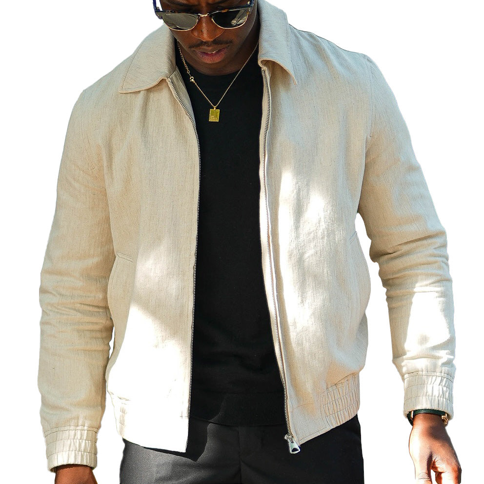 Veste zippée beige décontractée à la mode pour homme