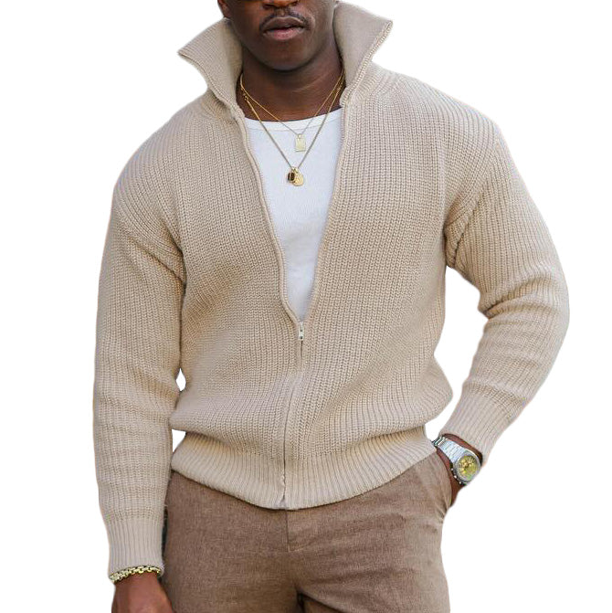 Men's fashionable casual khaki zipper cardigan