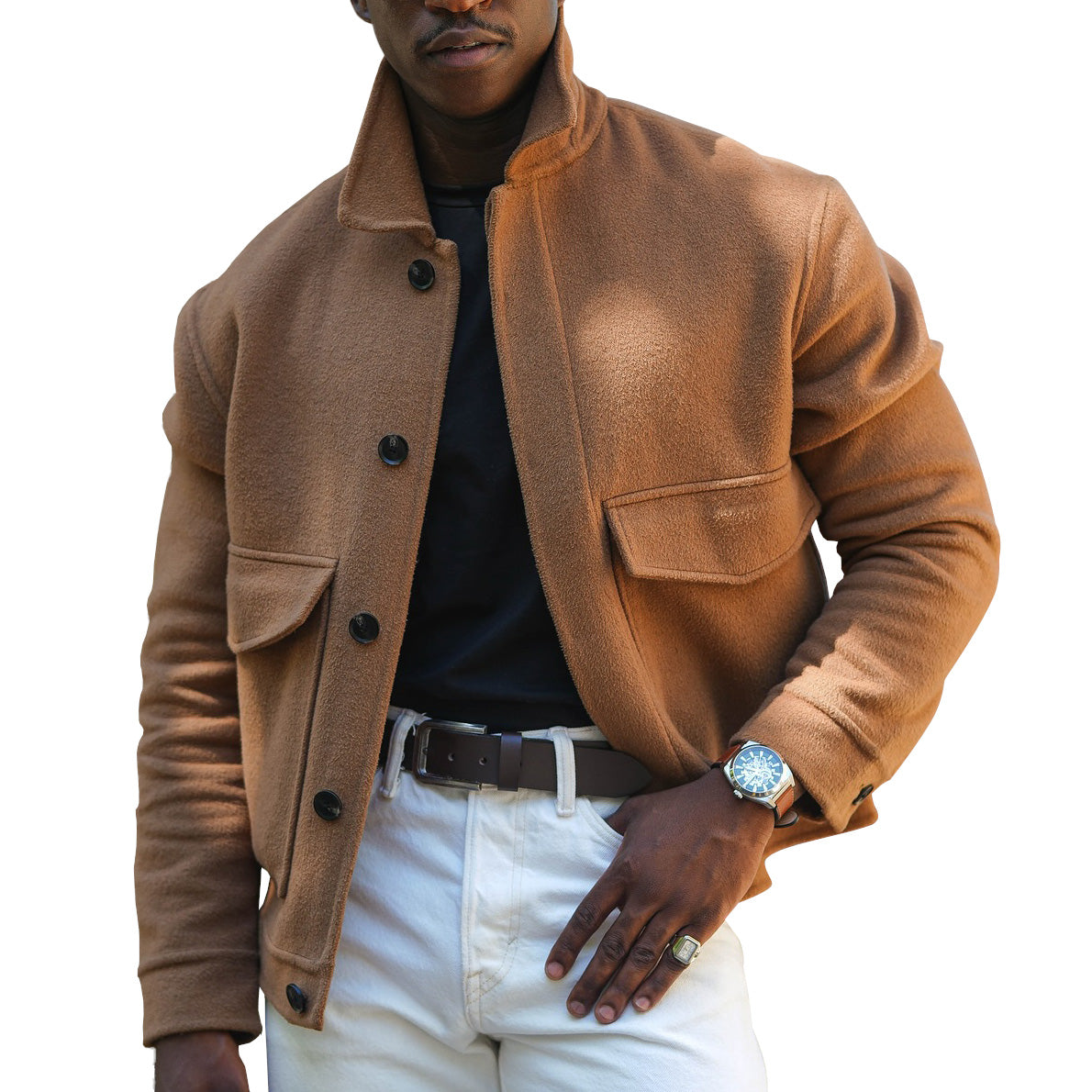 Veste décontractée en daim marron à la mode pour homme