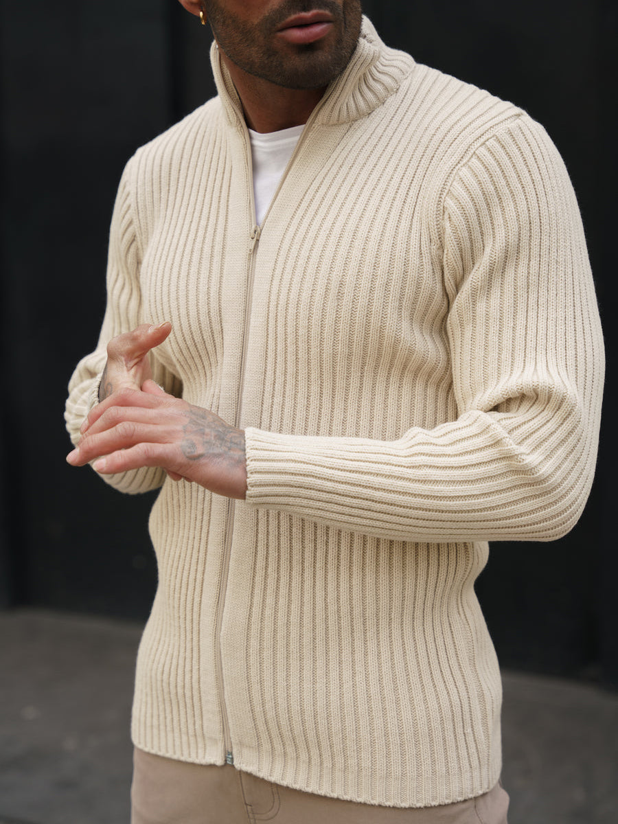 Cardigan zippé côtelé épais